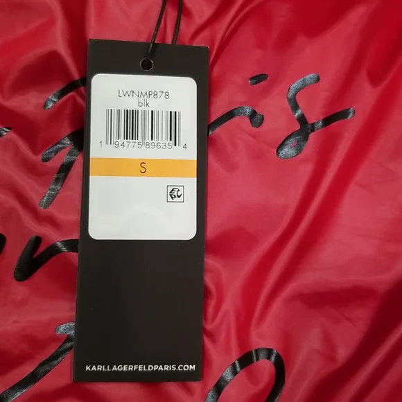 NEW! Karl Lagerfeld Faux Fur Collar Short Black Puffer Jacket Size Small - Picture 8 of 10